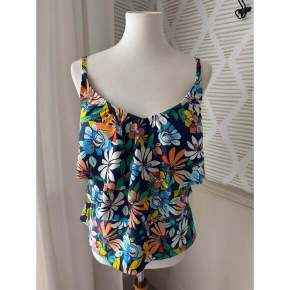 Ellen Tracy Women’s Size 14 Large Floral Ruffle Tankini Top Swimsuit - Picture 1 of 5